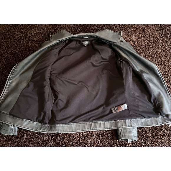 NEW Topshop Black/Dark Grey Asymmetrical Faux Leather Moto Jacket (Size 2) - Picture 4 of 4
